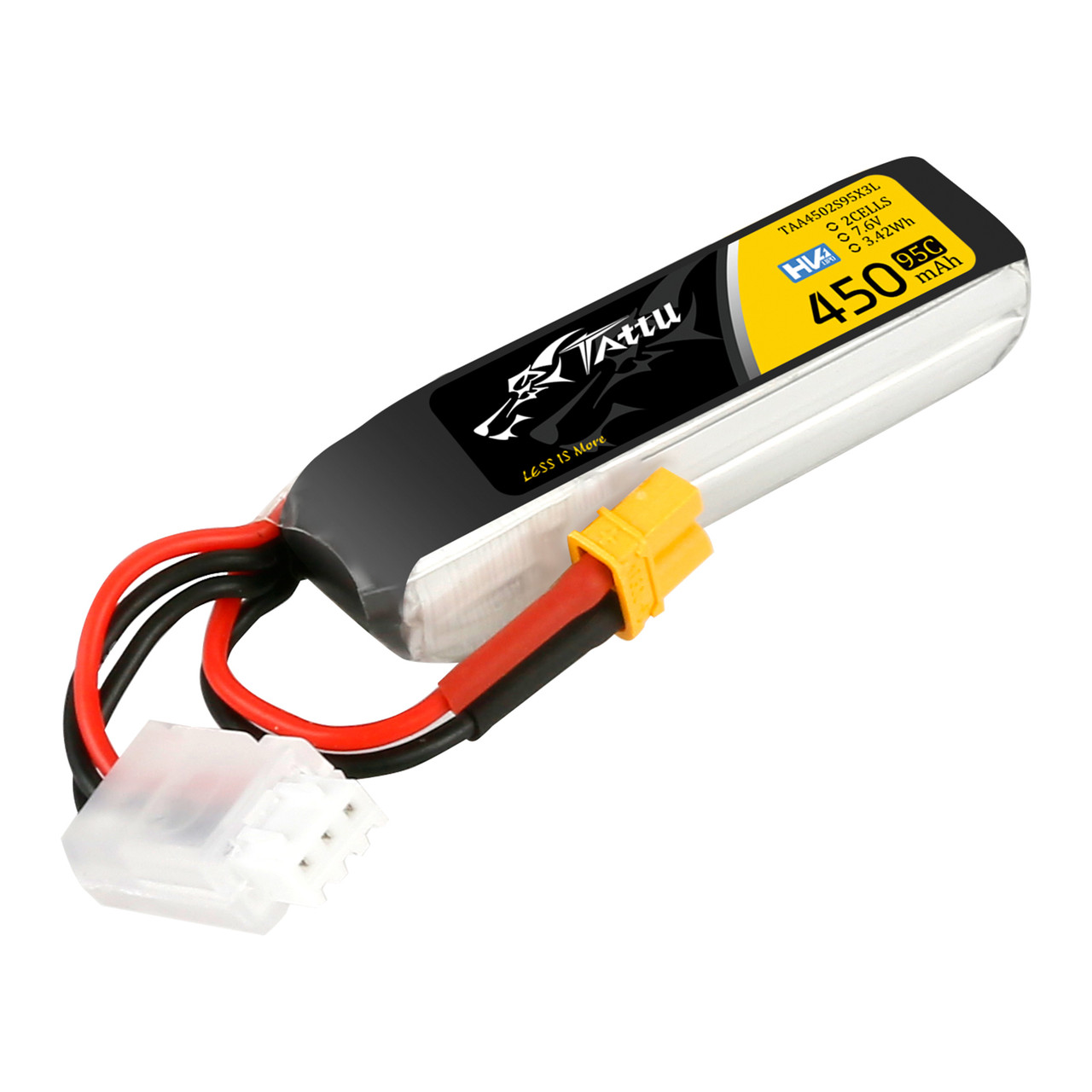 Tattu 450mAh 2s 95C 7.6V High Voltage Lipo Battery Pack with XT30 Plug - Long Pack - Image 2
