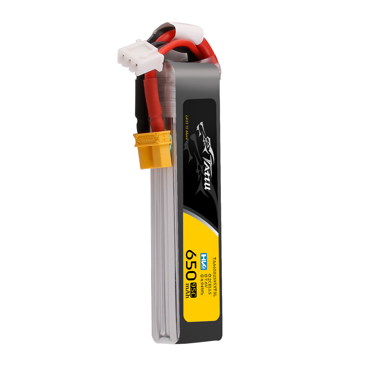 Tattu 650mAh 2S 95C 7.6V HV Lipo Battery Long Pack with XT30 Plug - Image 2
