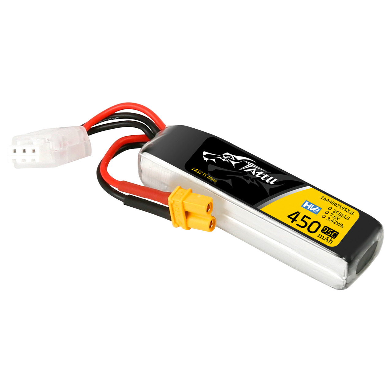 Tattu 450mAh 2s 95C 7.6V High Voltage Lipo Battery Pack with XT30 Plug - Long Pack - Image 3