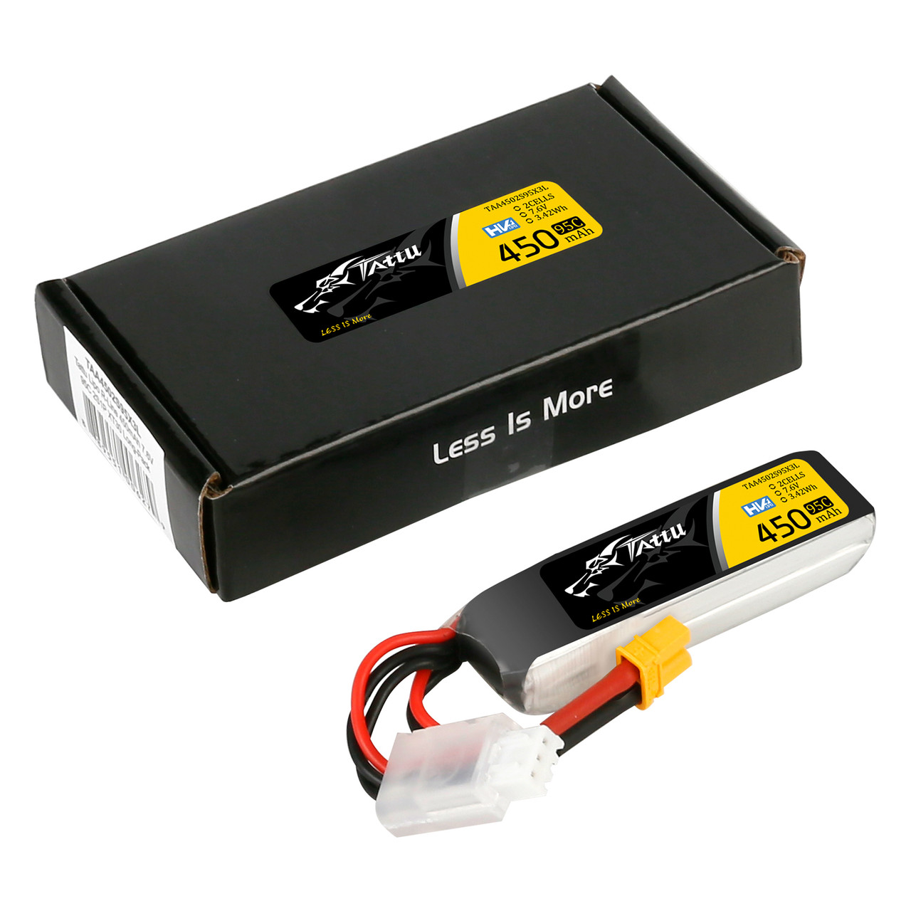 Tattu 450mAh 2s 95C 7.6V High Voltage Lipo Battery Pack with XT30 Plug - Long Pack - Image 5