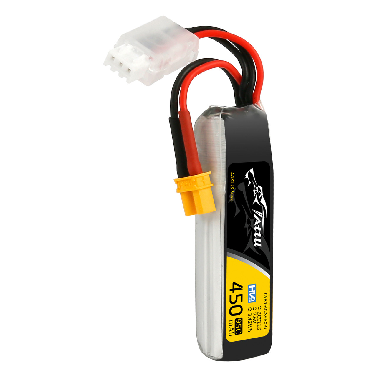 Tattu 450mAh 2s 95C 7.6V High Voltage Lipo Battery Pack with XT30 Plug - Long Pack - Image 4