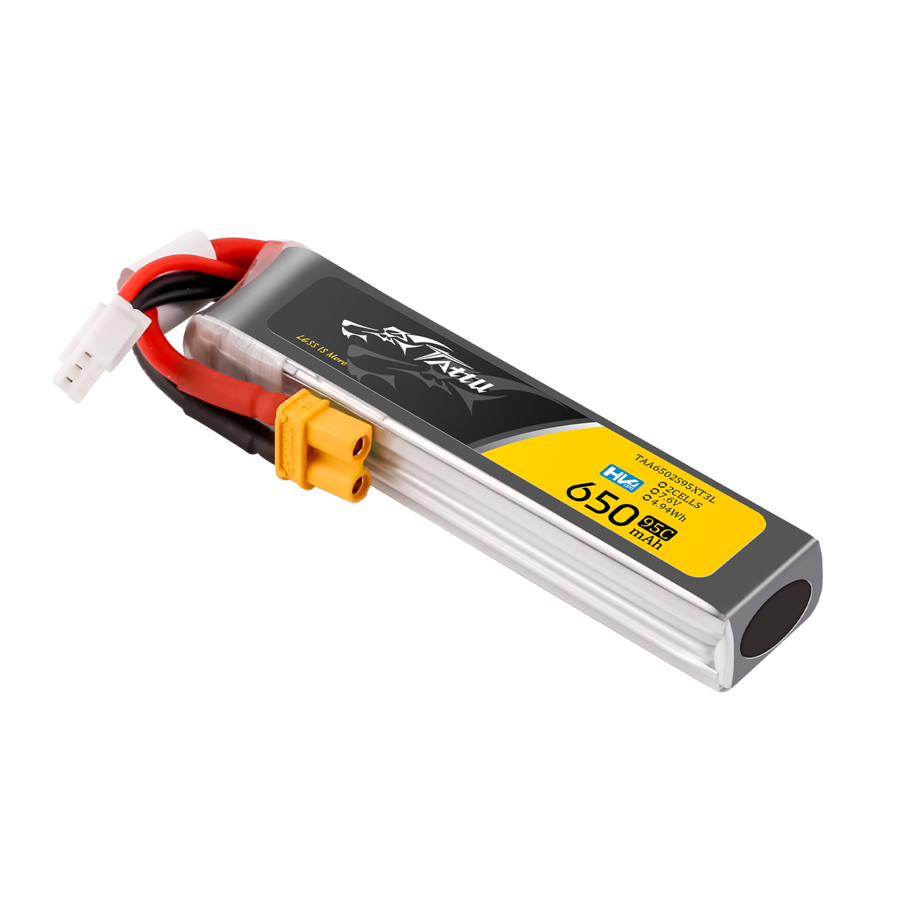 Tattu 650mAh 2S 95C 7.6V HV Lipo Battery Long Pack with XT30 Plug - Image 3