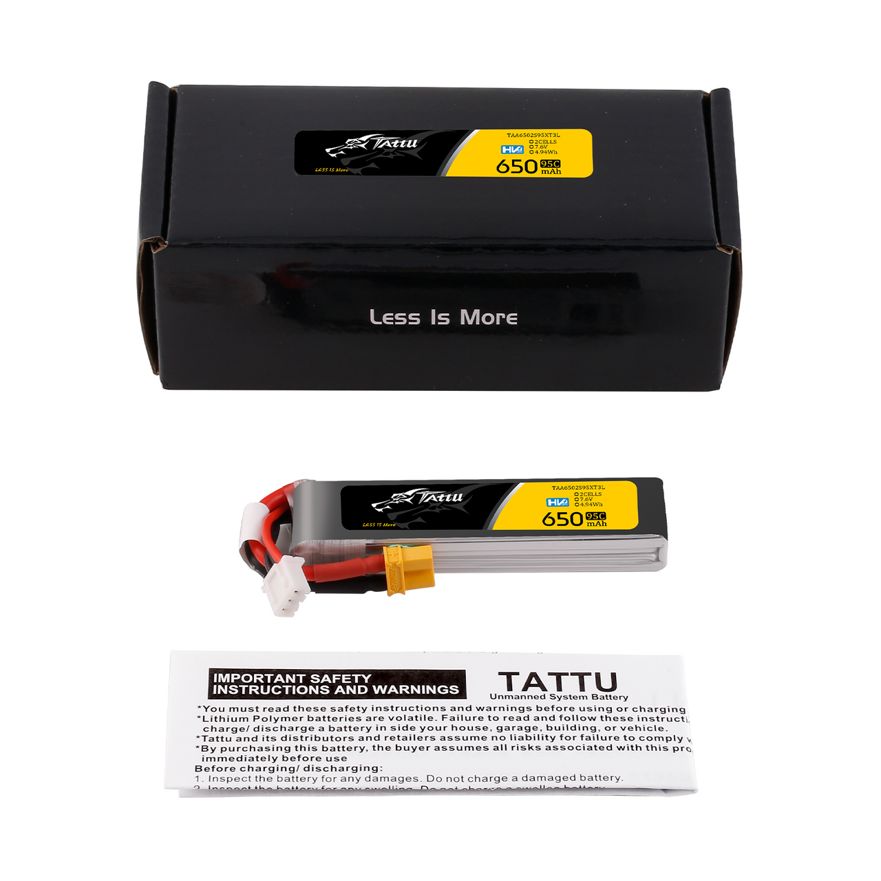 Tattu 650mAh 2S 95C 7.6V HV Lipo Battery Long Pack with XT30 Plug - Image 5