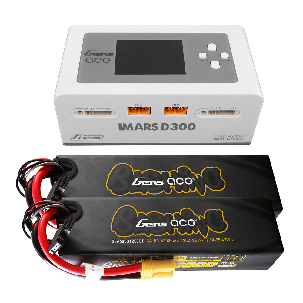 Gens ace 6800mAh 3S 120C Lipo ×2 + iMars D300 Charger [Combo - Image 2
